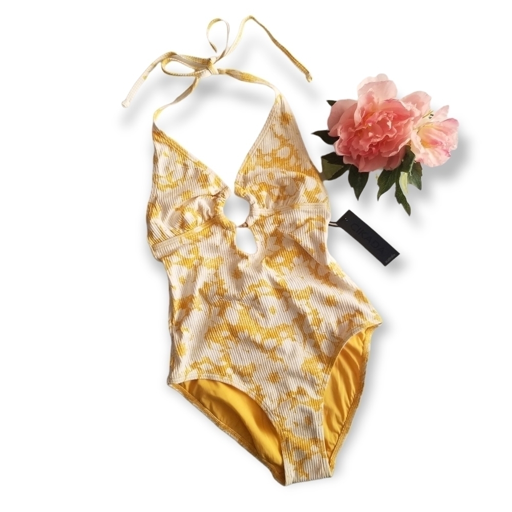 CIKADA Australia Floral Ribbed Yellow One Piece Swimsuit Size 4